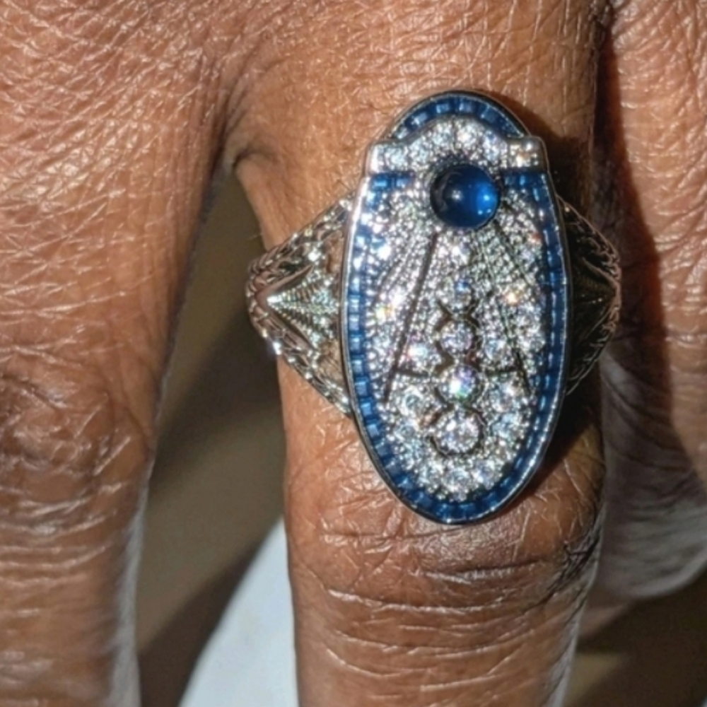 Art Deco Style Lab Created diamond Sapphire Wedding 14k White Gold Plated Sz 10 - Picture 14 of 15